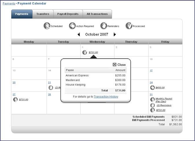 When choosing to view their processed transactions, the business user will encounter a pop-up layer similar to this.