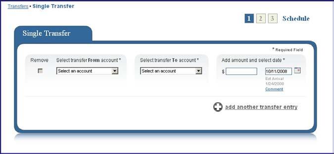When choosing the Single Transfer feature, the business user will be diverted to this screen.