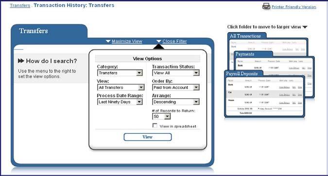 When selecting the Transaction History feature the business user will be diverted to this screen.