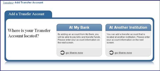 When choosing to add a new transfer account, the business user will be diverted to this screen.