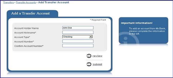 When the business user chooses At My Bank, they will be diverted to this screen.