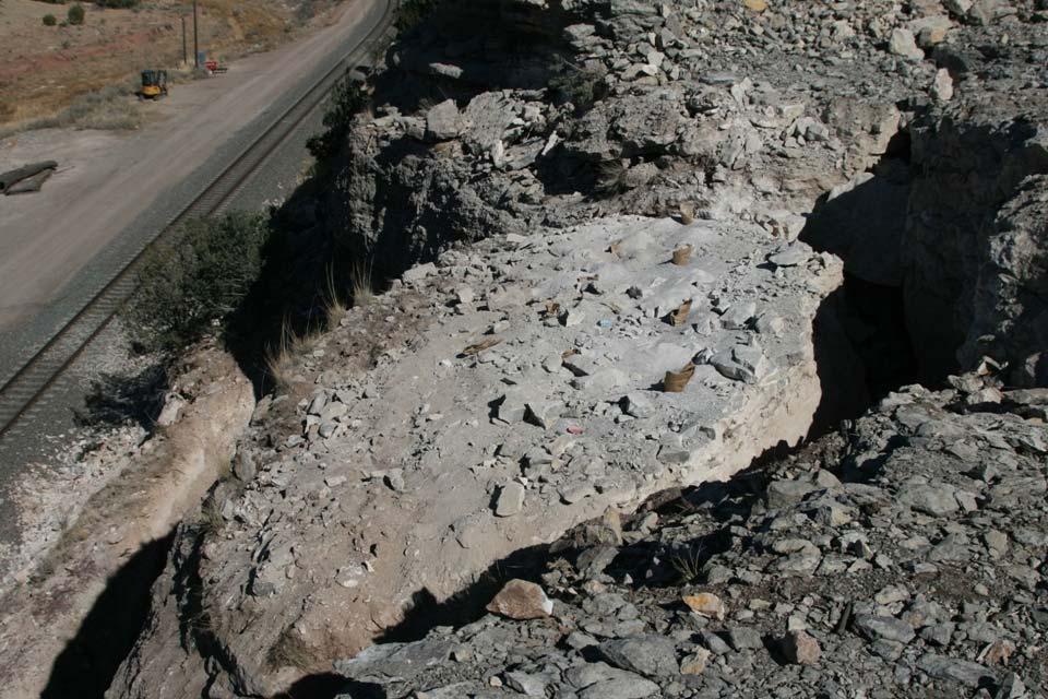 Blasting In a few locations, large cracks and loose rocks near and above