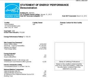 Using Portfolio Manager Statement of Energy Performance The Statement of Energy Performance is generated as a PDF file and shows both the site and source EUI for the building as well as the national