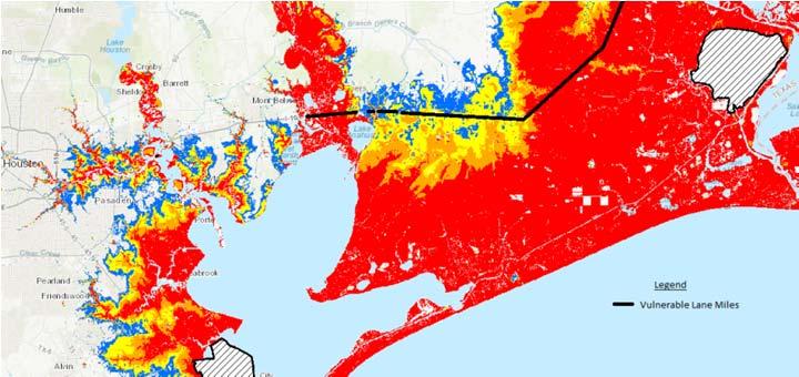 e. Category 5 Storm Impacts. Figure 21. Storm Surge Resulting from Different Category Hurricanes in the Houston Area.
