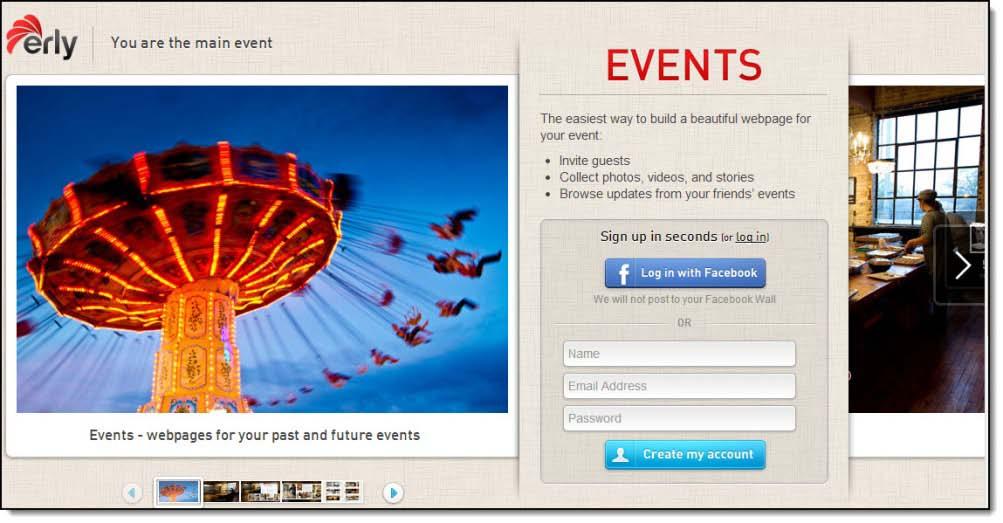 One-page event mini-sites created with landing-page social