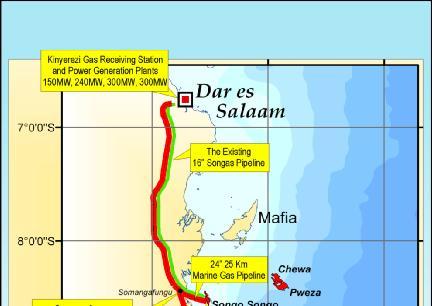 New Natural gas infrastructure: Mtwara & Songosongo To Dsm Gas Pipeline Project 100% owned by the Government of Tanzania Will transport natural Gas from Mtwara