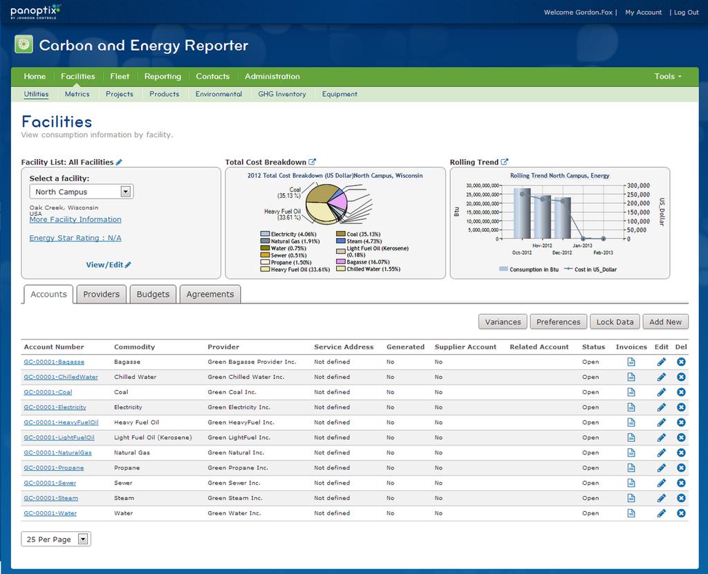 Advisor lets you track and report your facility's energy use, utility cost, and greenhouse gas (GHG) emissions.