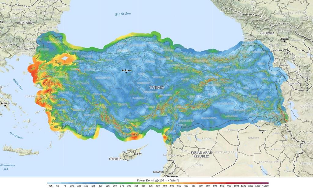 Turkey Wind Power Density Map Turkey wind