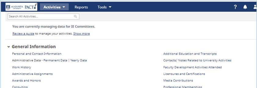 d. Scroll down to the bottom of the page and click on AU Committees