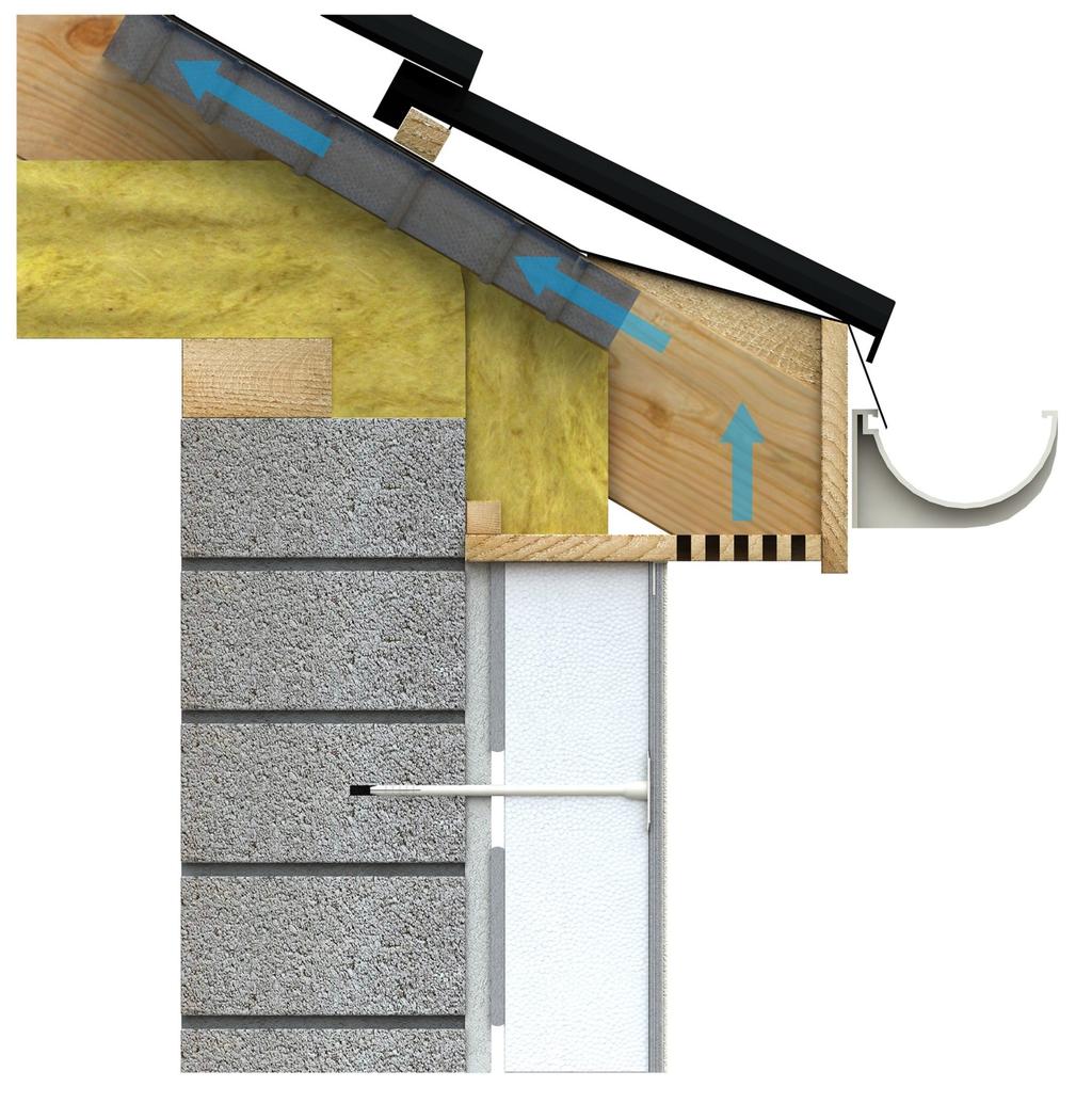 Overlapping insulation: - Where possible roof insulation should be extended to meet EWI at soffit Eaves ventilator as required to provide unobstructed air passage over insulation