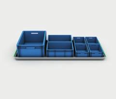 6 / 49.3x31.6 inches) and with a maximum capacity of 100 kg (221 lbs) they are designed to be filled with Euro standard plastic boxes and containers.