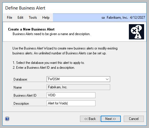 Business Alerts Voids Checkbook