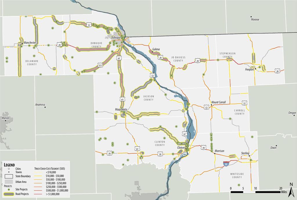 Project Gaps Shown with Safety and Congestion Data Dubuque: US-20 US-151 Freeport: US-20 IL-75