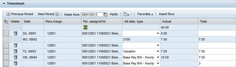 shifts on a particular day): Example of an additional row inserted: Click the Favorites drop-down