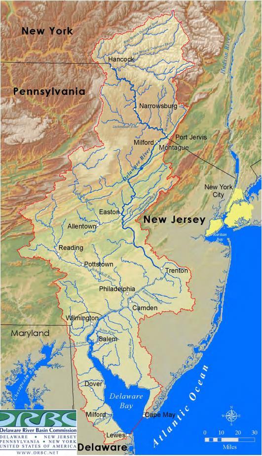 Delaware Bay and Watershed Watershed: 35,066 km 2 Bay: 2,025 km 2 Main Stem: 330 miles (undammed) Tributaries: 216; 14,057 miles States: NY, PA, NJ,
