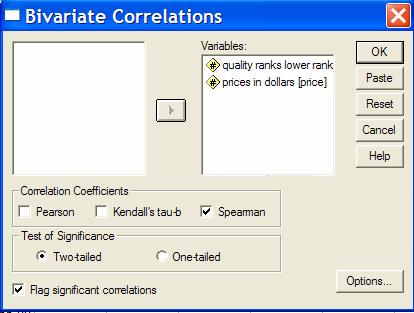 We also generated Spearman s correlation as shown in the following Window 1.4. Window 1.4: Bivariate Correlaitons This selection generated the following Table 1.