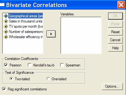 In SPSS, choose: Analyze Correlate Bivariate The above commands will open the following window. Window 1.