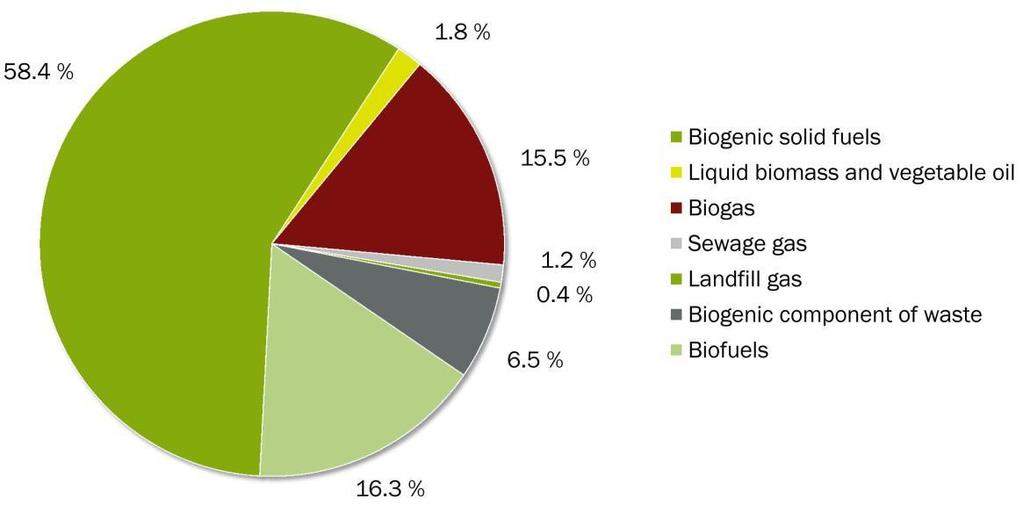 Biomass in the energy system Structure of final energy supply from all biomass in the power, heat and motor fuel sector in Germany in 2012 Share of