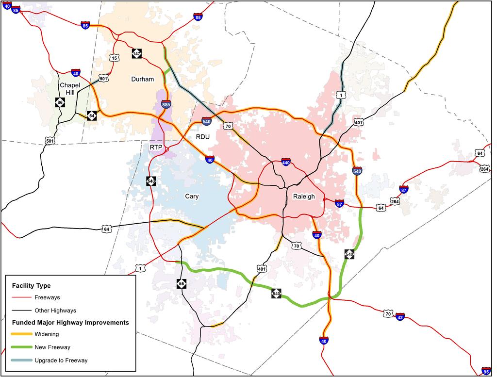 2 0 1 9 R T A T r i a n g l e R e g i o n a l M o b i l i t y R e p o r t KEY UPCOMING PROJECTS l Acceleration of 540 turnpike to I-40 l Conversion of US 1 north to freeway