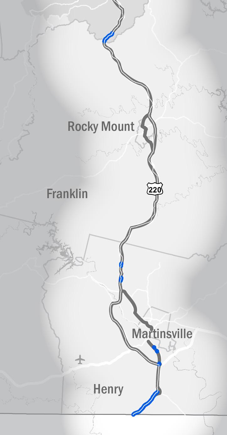 F1 SEGMENT PROFILE Segment FI runs from the North Carolina border to the City of Roanoke, serving the counties of Henry, Franklin, and Roanoke and the Town of Rocky Mountain.