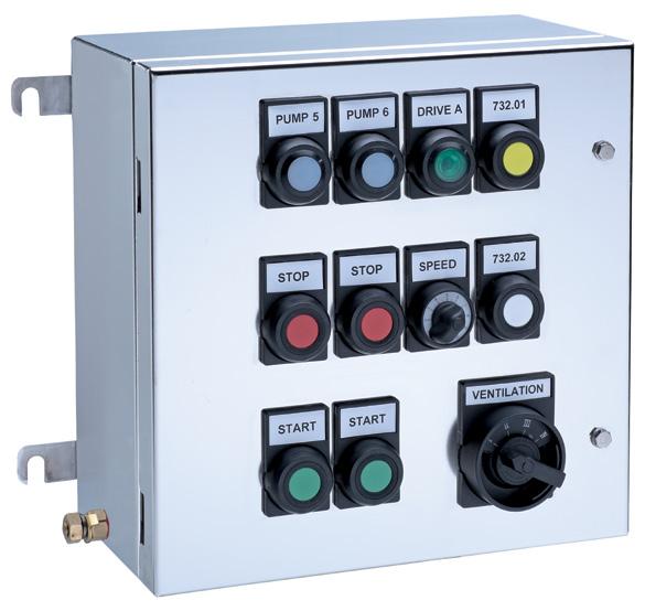 Ex e Control Units and Control Stations FXLSCP - Ex e stainless steel control stations The FXLSCP control stations are manufactured from stainless steel.