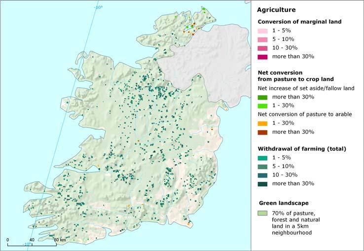 Agriculture Rapid slowdown of internal conversions Agricultural land in Ireland is characteristic by predominant share of pastures (more than ¾ of all agricultural areas).
