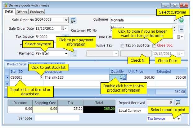 Ordering Delivery Goods with Invoice AccStar was designed to fit your normal practice of your business. You may deliver goods with invoice or without it. You also may deliver part of the order.