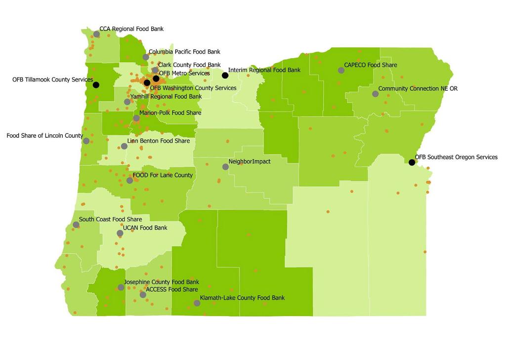 Oregon Food Bank 160+ staff 4 branch locations 17 PDOs 37