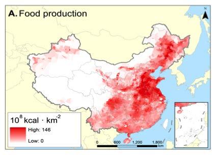 Mapping ecosystem services of China Food production The curve showed that 18.