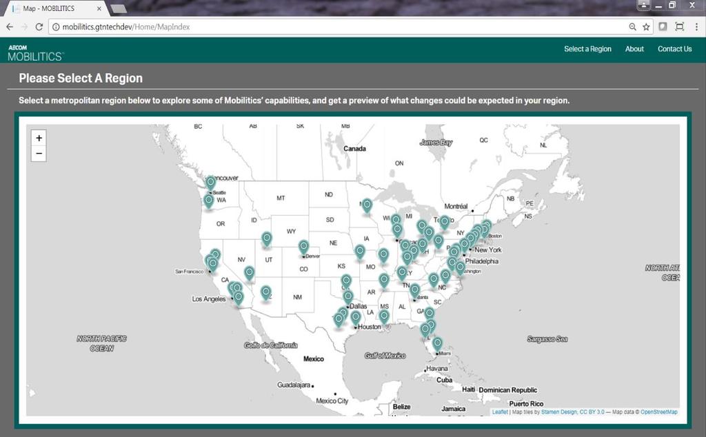 Mobilitics Preview Web based Free access Data for the 50 largest metropolitan regions in the US Scenario