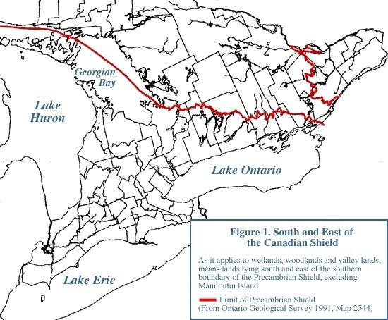 Geography Matters Figure 1 of the 1995 PPS demarcates the one line that identifies the south and east limits of the Canadian Shield.