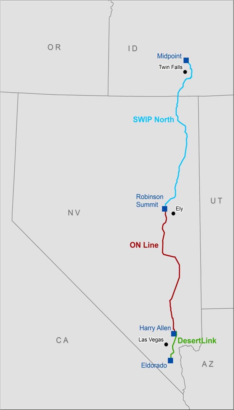 SWIP Capacity and Cost Allocation Phase 1 - ON Line (231 miles Robinson to Harry Allen) Co-ownership NVE and an LS Power affiliate 100% of cost related to ON Line borne by NVE 100% capacity to NVE,