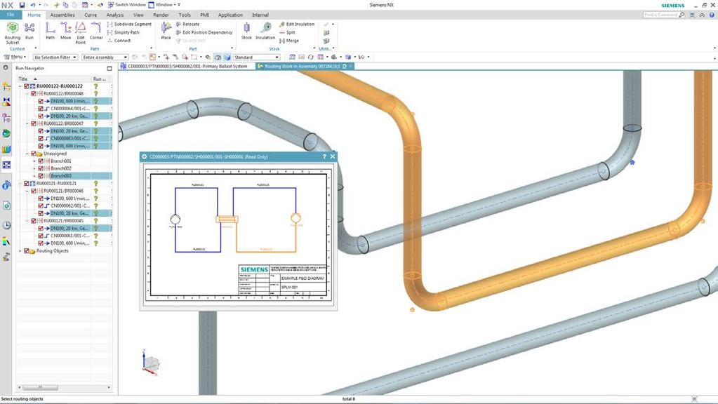 Ensuring functional and physical compatibility NX P&ID Designer NX P&ID Designer provides tools for the 2D layout of piping runs.