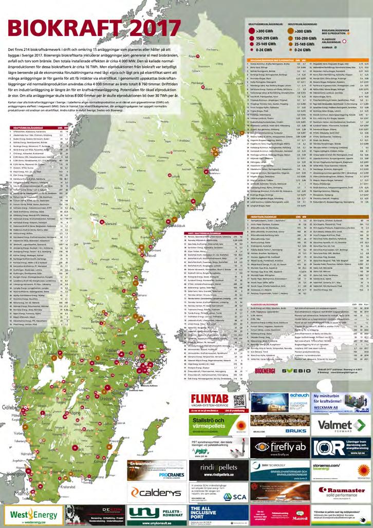 Biopower in Sweden Every year Svebio and the magazine Bioenergi produce a map of all bio-power production units in Sweden.