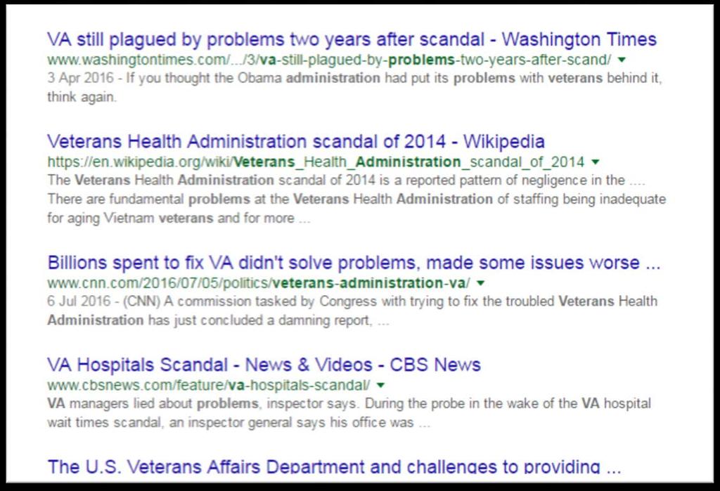 Relevance Recent headlines about the VA have focused on the challenges the organization faces in offering world class service to our
