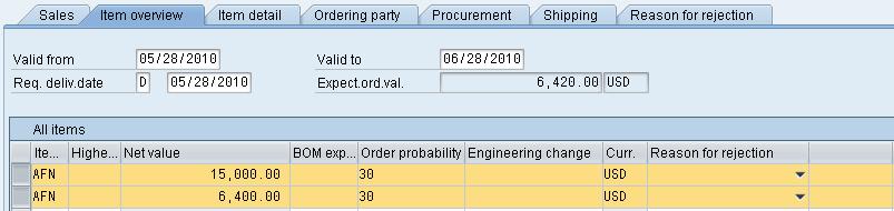 Use the scroll icon to get to the Order probability column (two columns right of the Net value column).