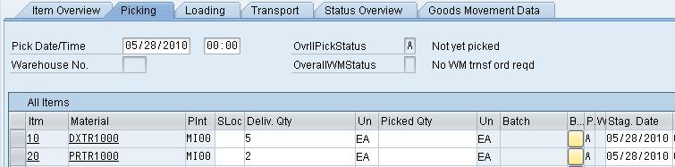 Pick Materials on Delivery Note Task Pick materials on delivery note. Short Description Use the SAP Easy Access Menu to pick materials.