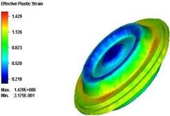 The effective plastic strains on the surface of the turbine disk in the first stage of preforming are shown in Fig. 8.