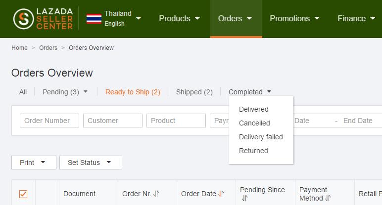 Order Management Check order status You can track the delivery status on completed tab. There are four status which are 1. Delivered product shipped to customers. 2.