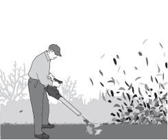 Q5. The image shows a man using a leaf blower to move some leaves. The leaf blower is powered by an electric motor connected to a battery.