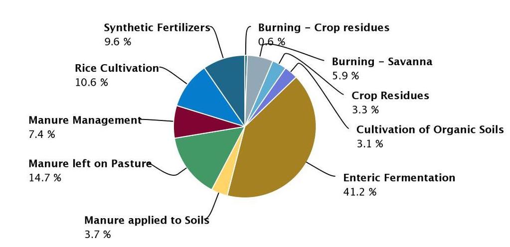 Emissions of CH 4 and N 2 O produced from agricultural