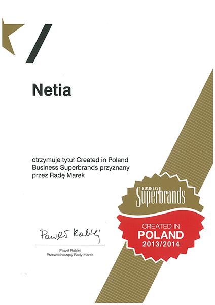 Netia was also awarded the Certified Created in Poland Business Superbrands, as one