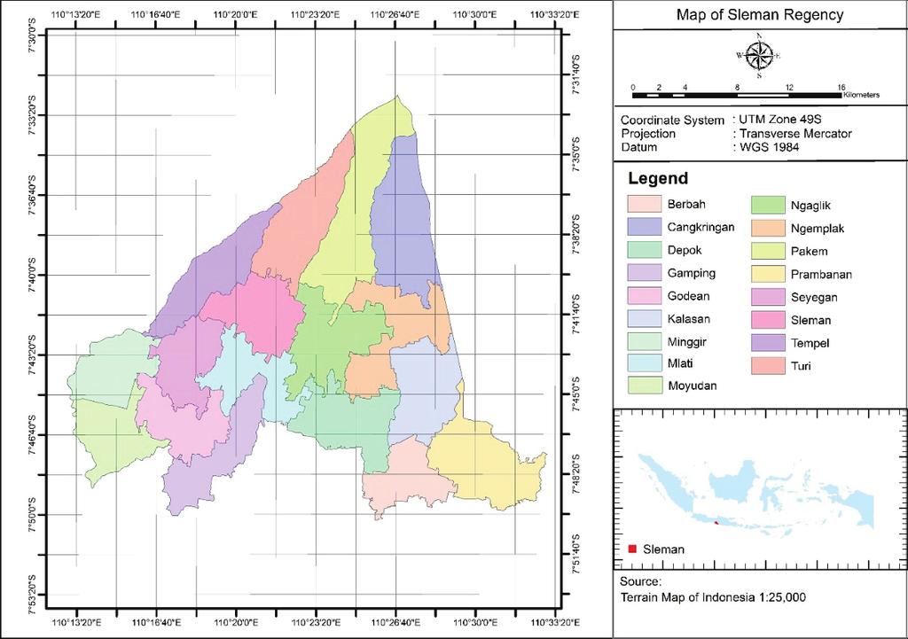 Source: RegionalPlanningandDevelopmentAgencyofSlemanRegency,2016 Figure 3: Map of Sleman Regency, Indonesia In 2015, the total population of Sleman Regency was 1,167,481 people, with a population