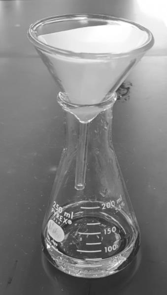 White filter paper Glass Funnel Erlenmeyer Flask Filtrate (liquid in the bottom of the flask) 8.