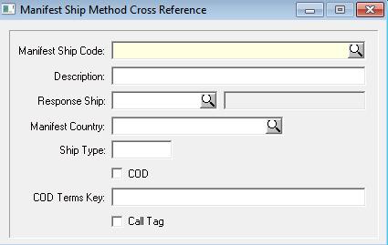In the Manifest Ship Code field type in the shipping method ID exactly as it appears in your manifest package. Use the 4 lookup to bring up the Manifest Ship Cross Reference lookup. 2.