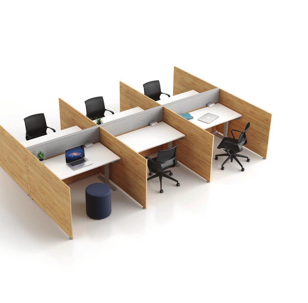 Nomadic workstations Add surface multi-outlets as well as adjustable tables to create nomadic