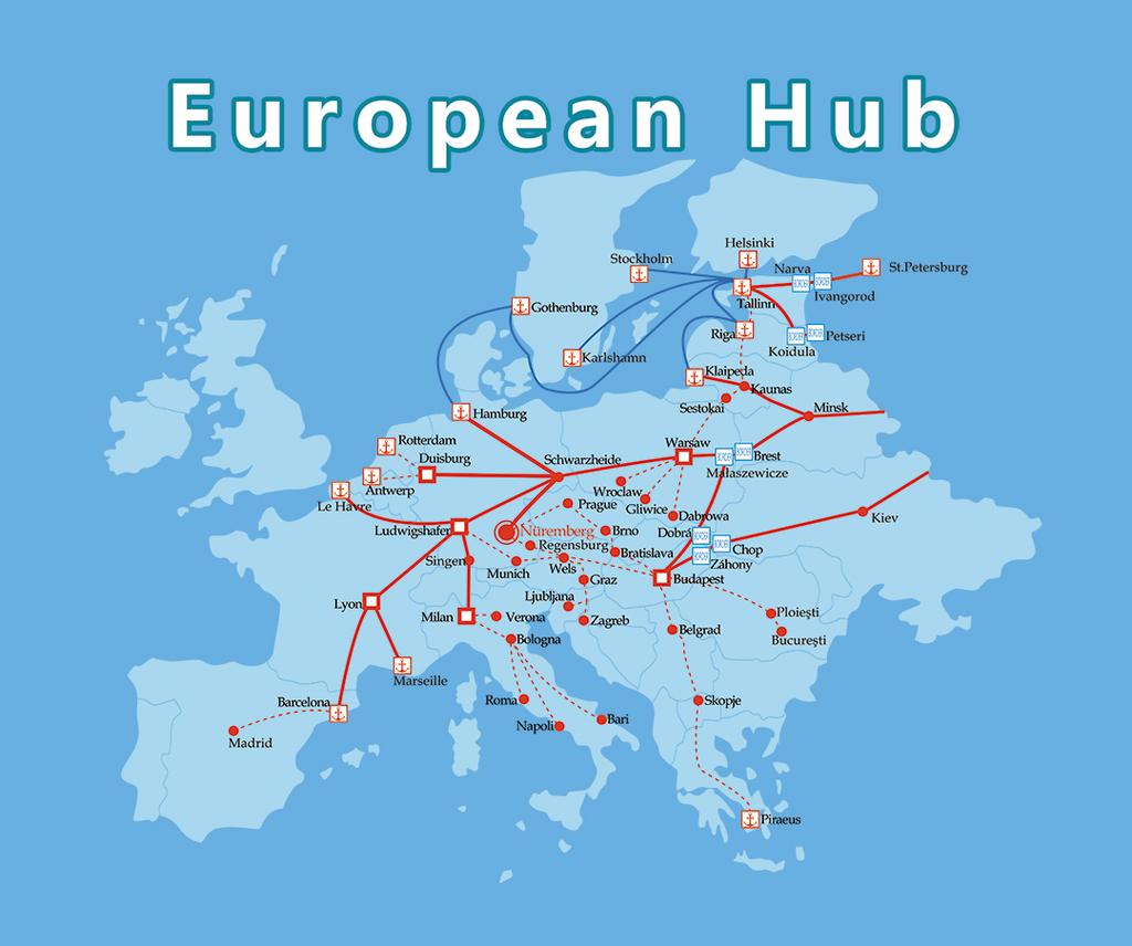 EU Networks NEW + CEE & Baltics + Scandinavia Wide Rail++ Networks in Europe handled by GmbH NCExpress II rail plus road service through 30 hubs to West/South Europe and Central & East Europe