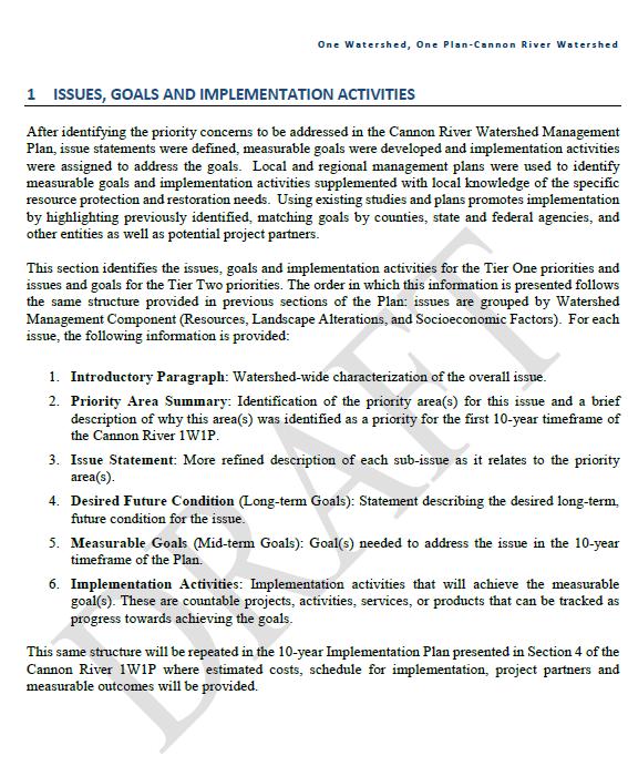 Measurable Goals DRAFT Goals developed for: - Resource Concerns - Lakes, Streams and Rivers - Wetlands - Groundwater - Landscape Alterations - Agriculture -