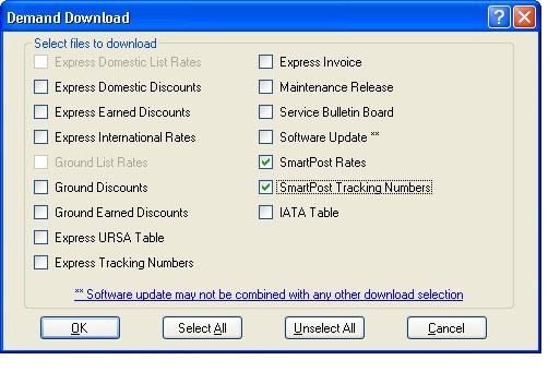 Demand Download Use the Demand Download screen to download FedEx SmartPost rates and FedEx SmartPost tracking numbers. To download: 1. Select Download from the Utilities drop-down menu. 2.