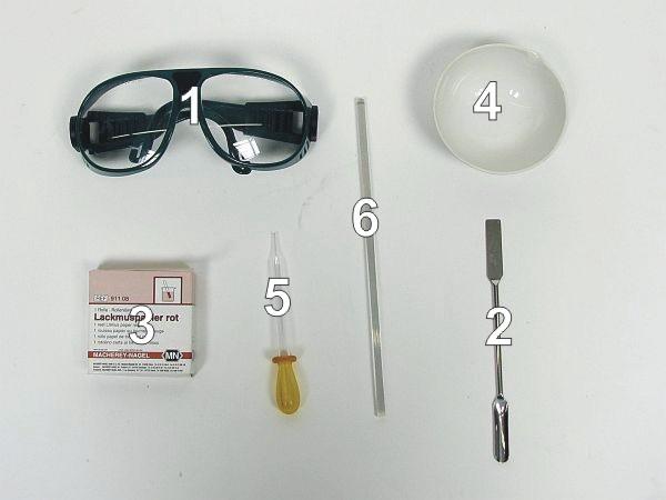 Material Material Material from "TESS Chemistry Set Inorganic Chemistry" (Order No. 330-88) Position No. Material Protective glasses, clear glass Order No.